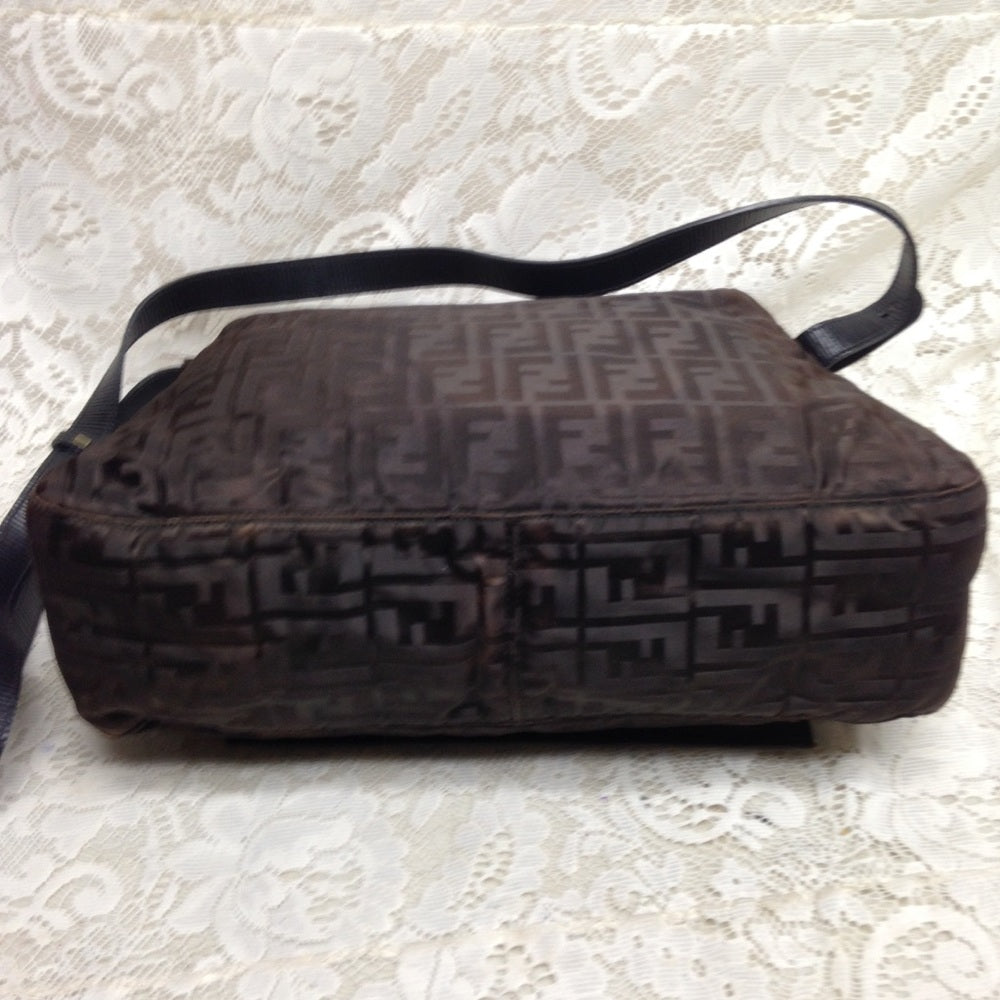 Vintage Fendi Zucca Brown Nylon Shoulder-Crossbody Bag