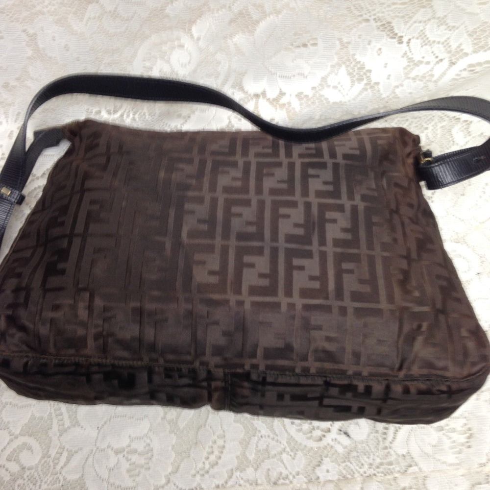 Vintage Fendi Zucca Brown Nylon Shoulder-Crossbody Bag