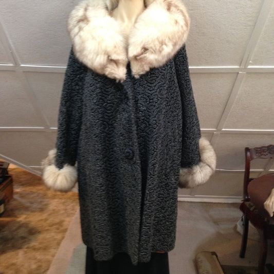 - Astrakin, France Gray Persian Lamb Swing Coat  M-L
