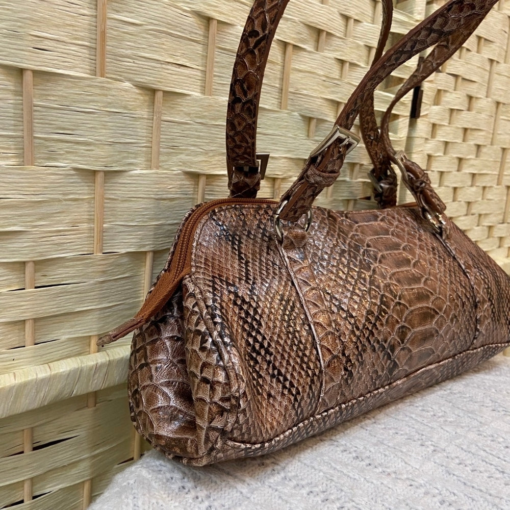 Bisou Bisou, Brown Faux Alligator Hand Bag