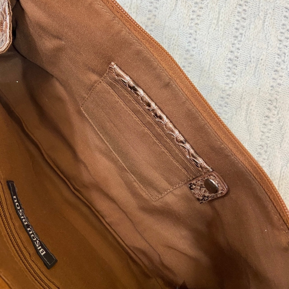 Bisou Bisou, Brown Faux Alligator Hand Bag