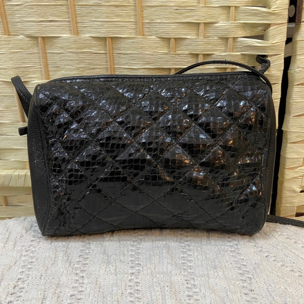 Black Genuine Snakeskin Leather Crossbody Bag