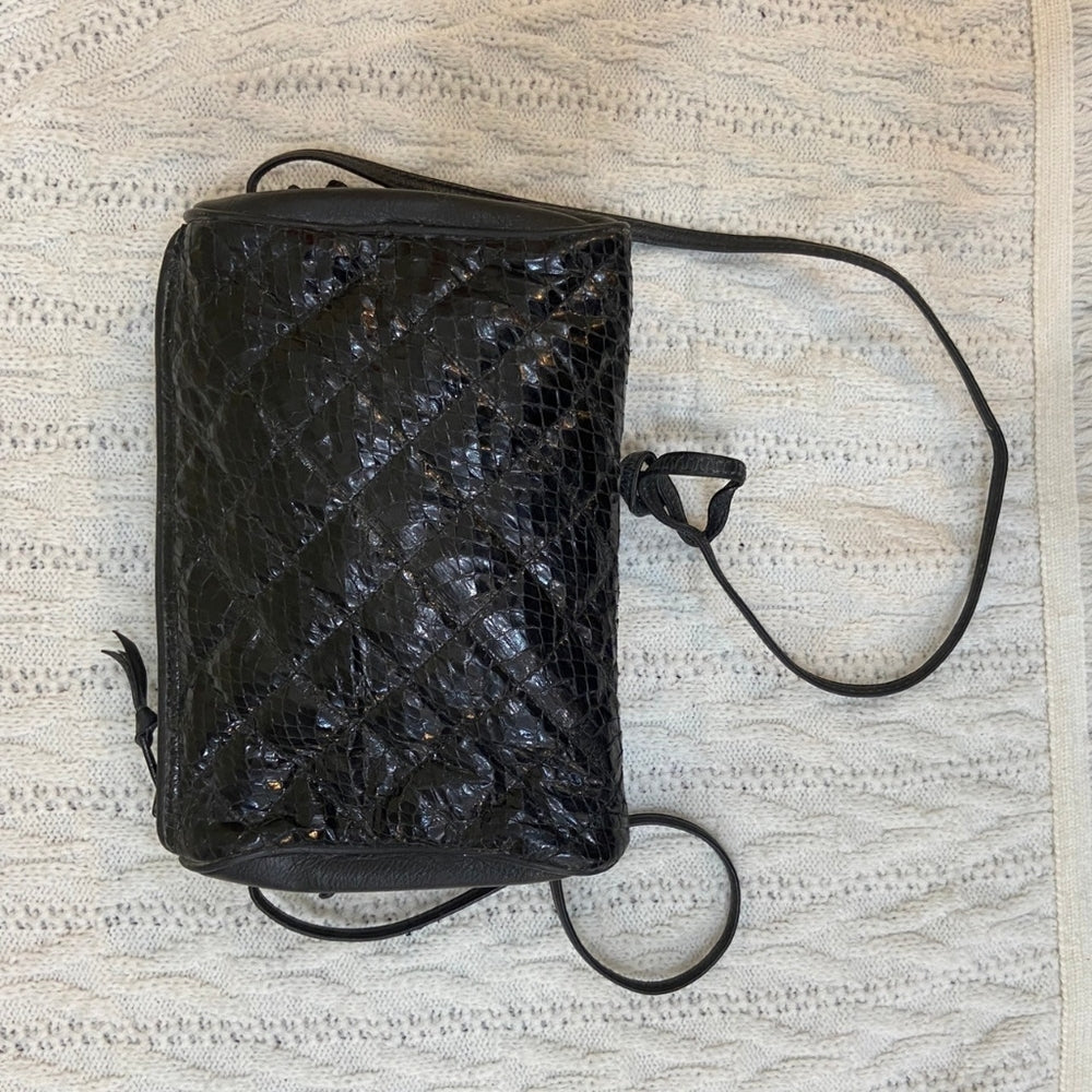 Black Genuine Snakeskin Leather Crossbody Bag