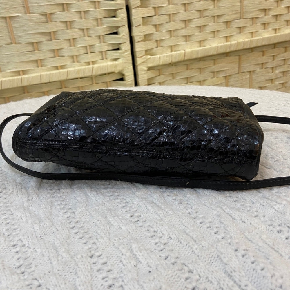 Black Genuine Snakeskin Leather Crossbody Bag