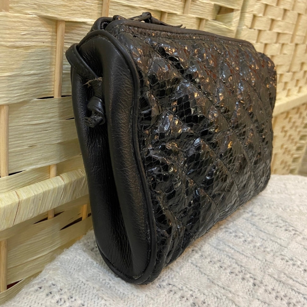 Black Genuine Snakeskin Leather Crossbody Bag