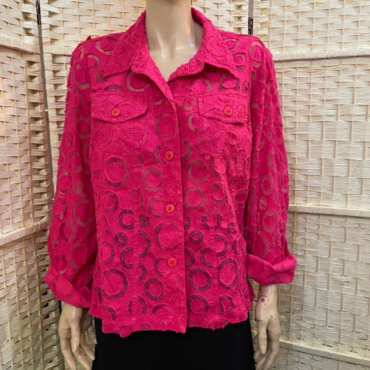 Ruby Rd. Pink Fuchsia Lacy Blouse - Size 20W