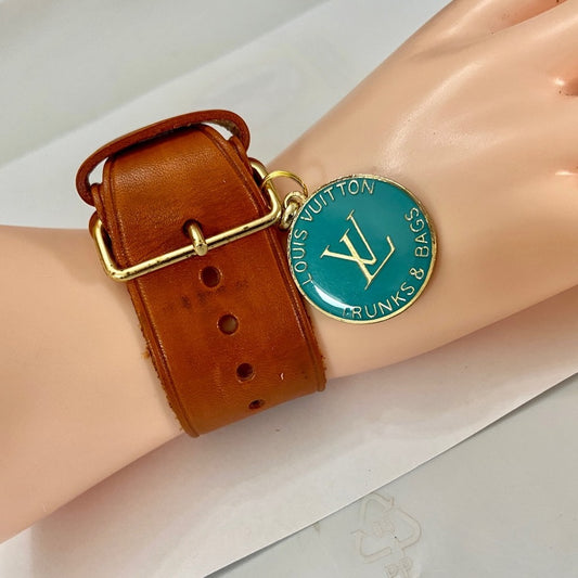 Louis Vuitton Luggage Strap-Bracelet with Aqua Blue Enamel LV Charm (S)