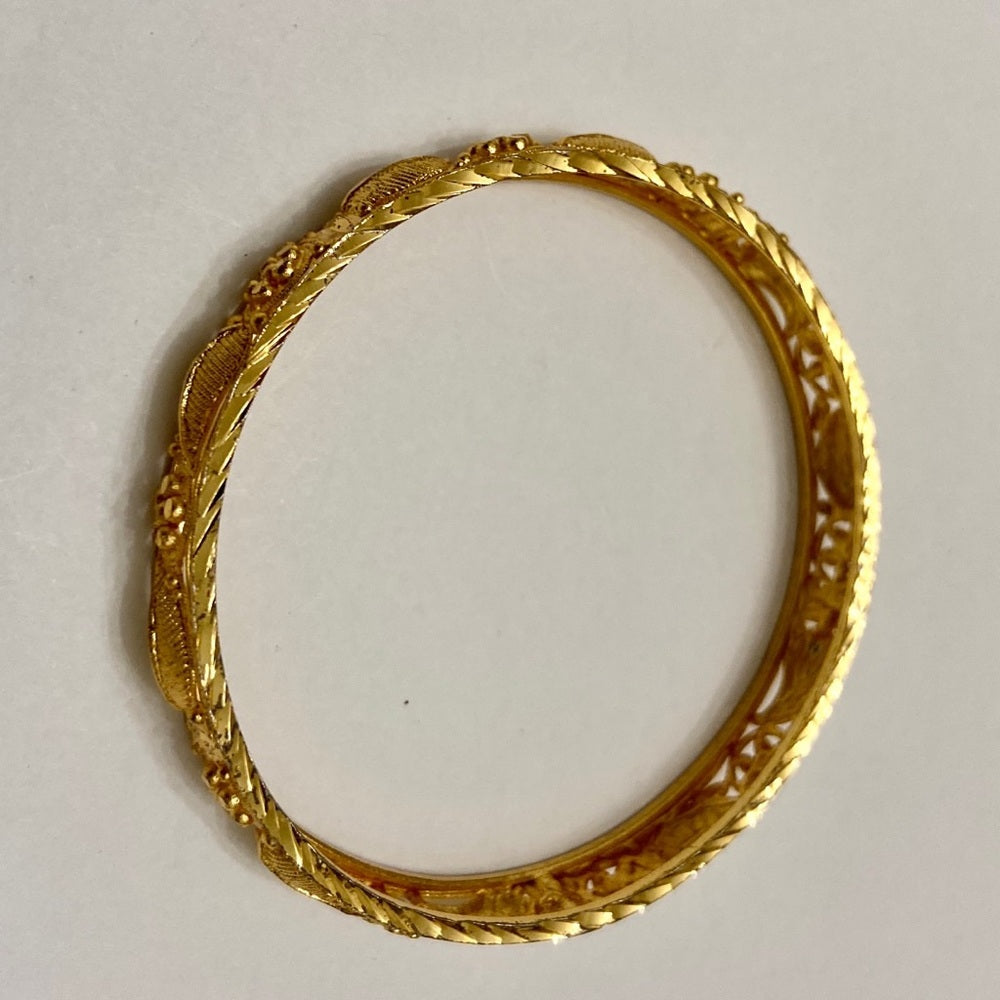 Elegant Gold 1/3in W Etched- Pierced 8in C Bangle Bracelet