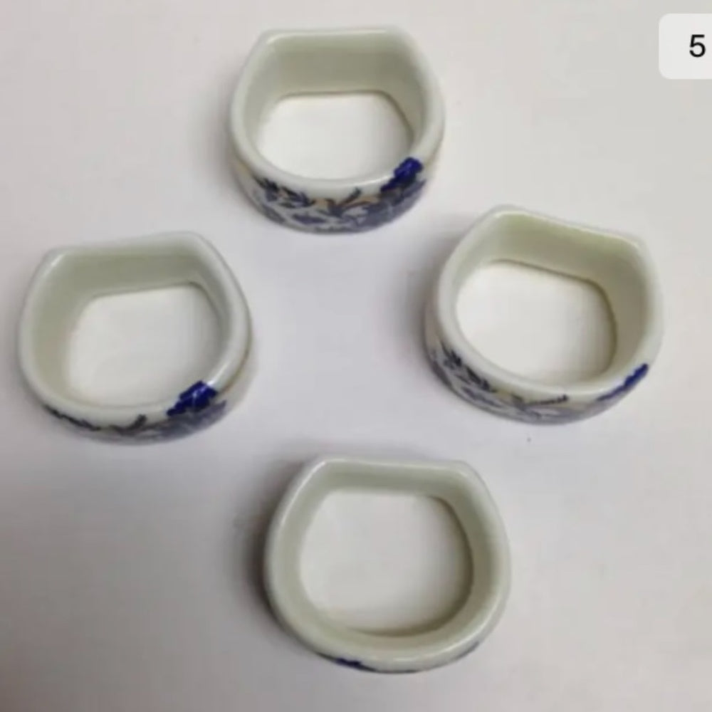 Vintage, 4-pc Blue Willow, Gorham Porcelain Napkin Ring Set