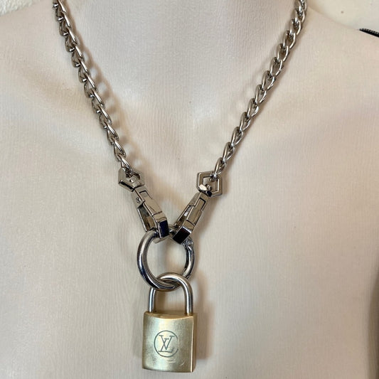 Vintage, Louis Vuitton Brass Padlock with 18-in Silver Tone Chain