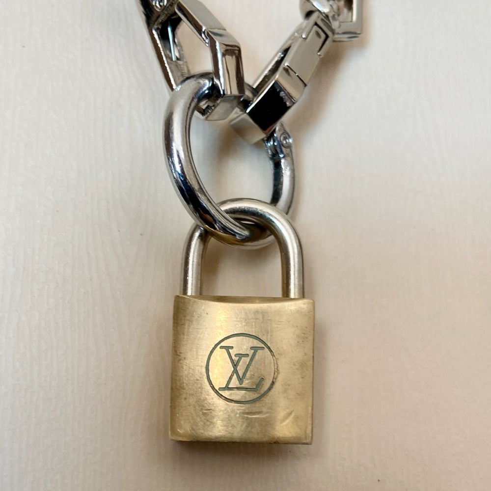 Vintage, Louis Vuitton Brass Padlock with 18-in Silver Tone Chain