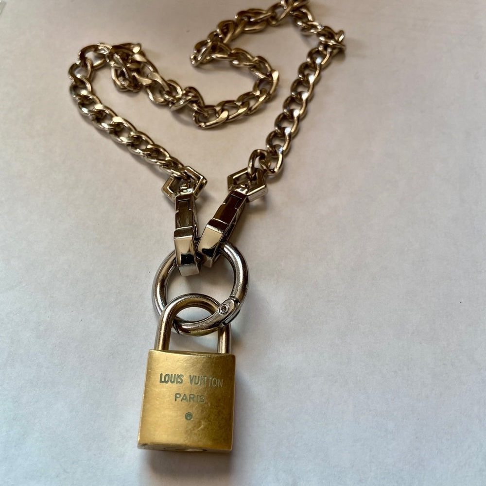 Vintage, Louis Vuitton Brass Padlock with 18-in Silver Tone Chain