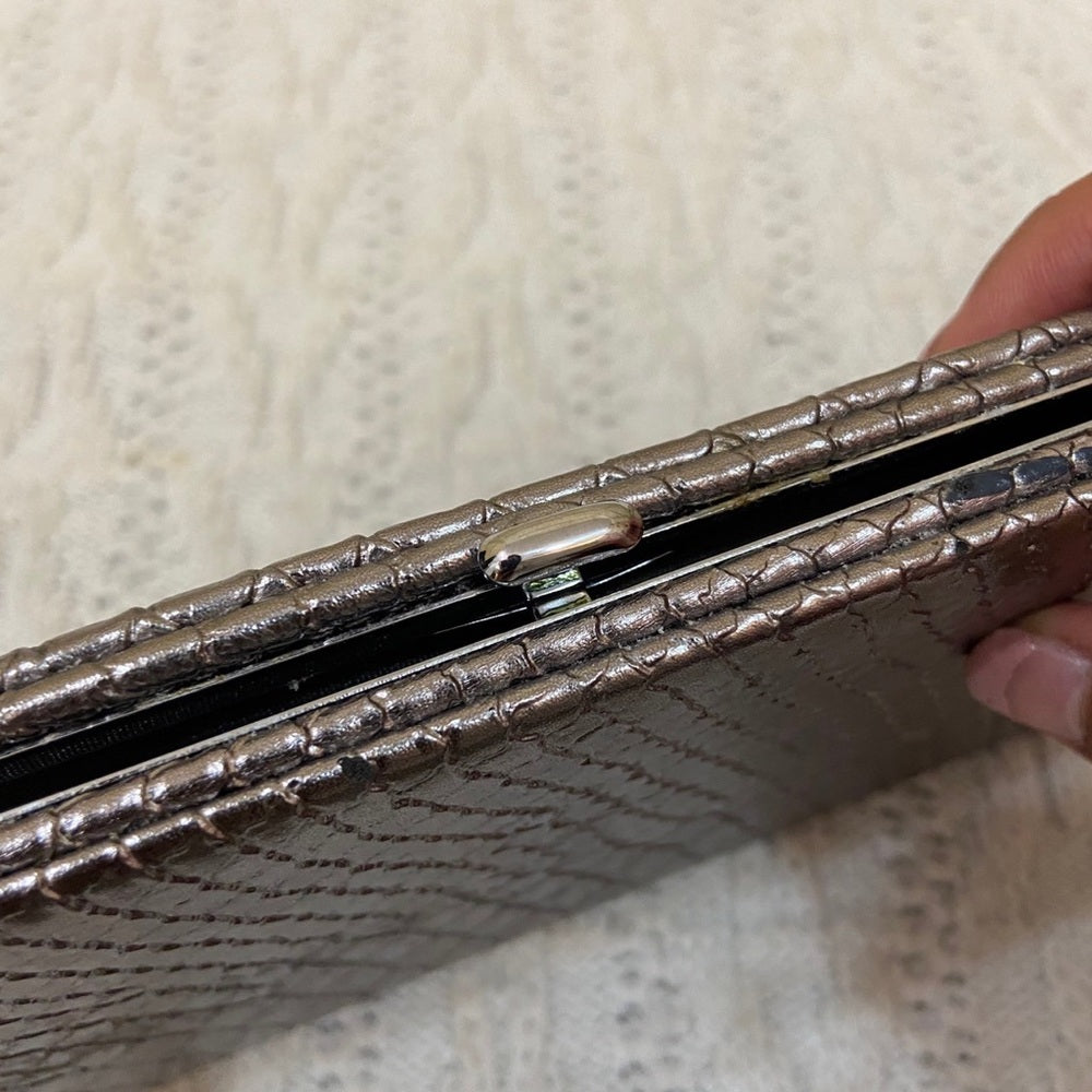Vintage, Boxy, Silver Faux Reptile Long Wallet