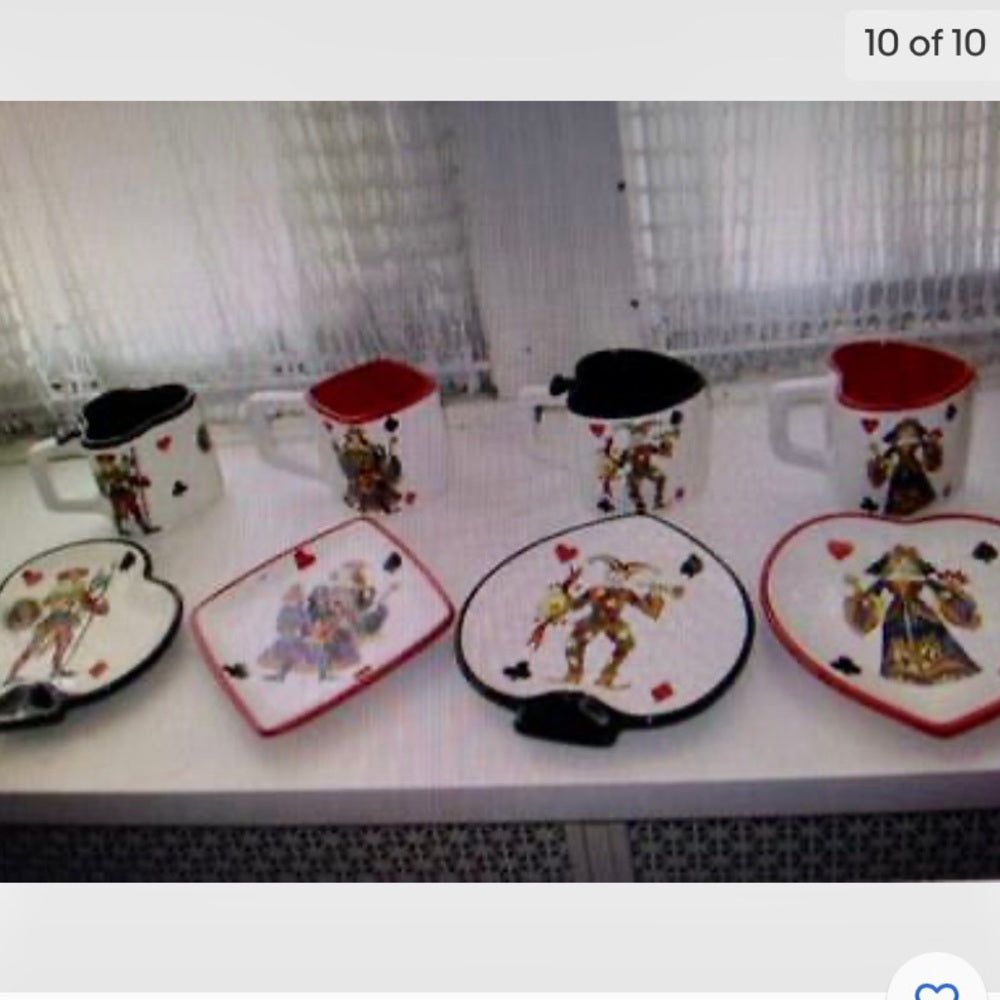 Beautiful, Rare, Large 8-pc  King of Hearts Cups and Saucers