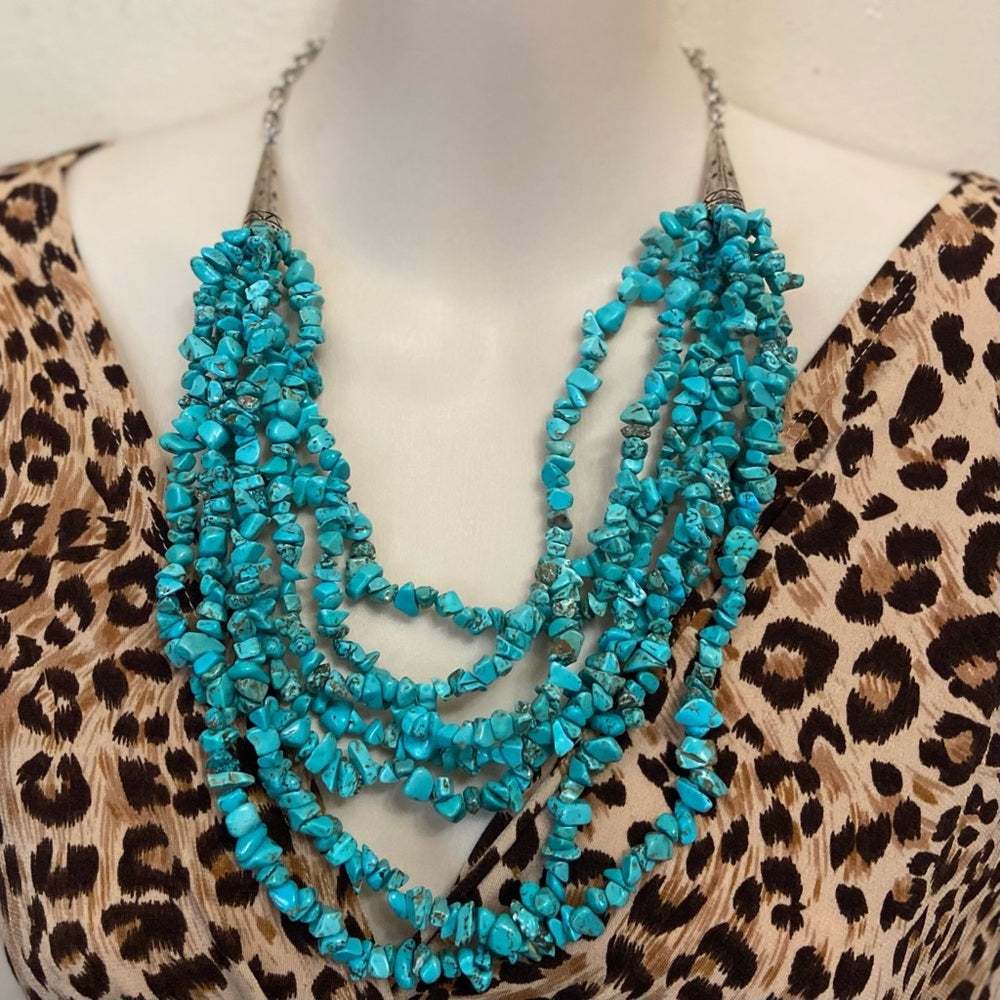 Vintage, Beautiful 7 Layers Turquoise  Beaded Necklace