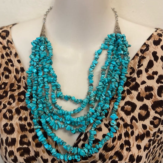 Vintage, Beautiful 7 Layers Turquoise  Beaded Necklace