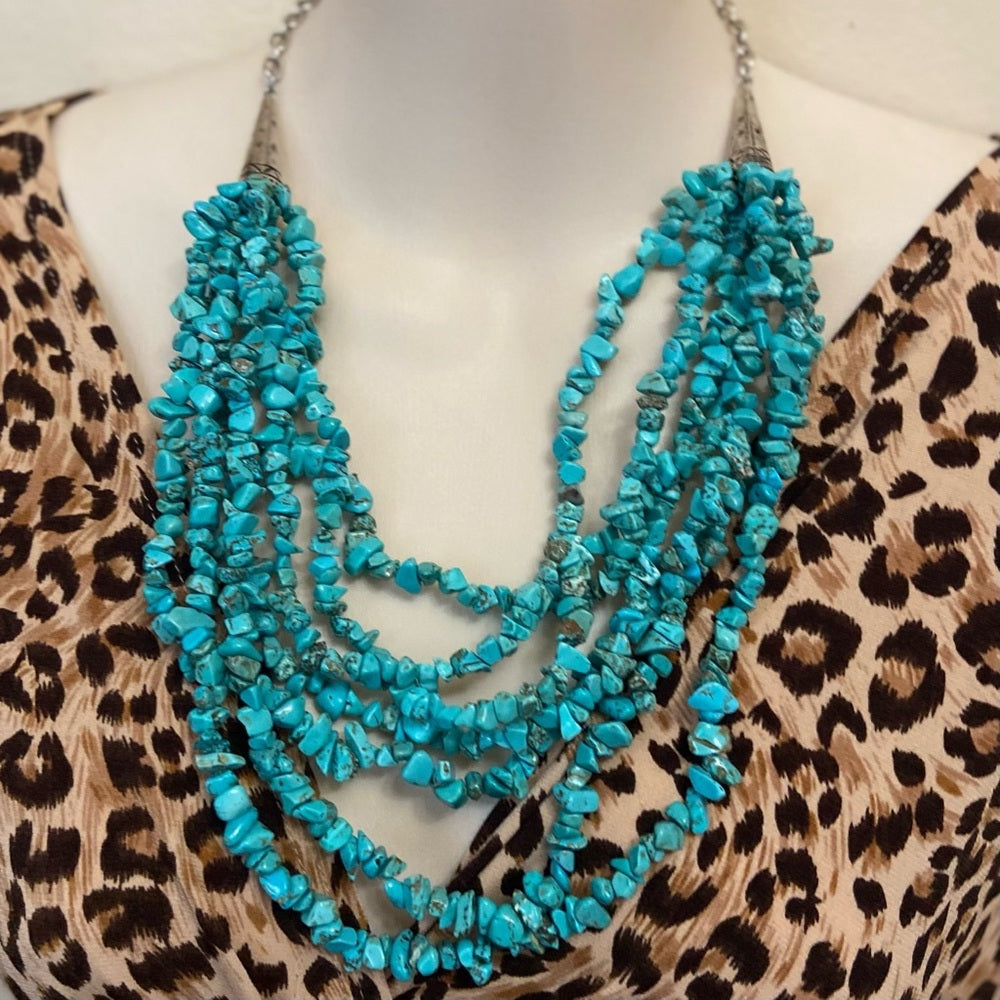 Vintage, Beautiful 7 Layers Turquoise  Beaded Necklace