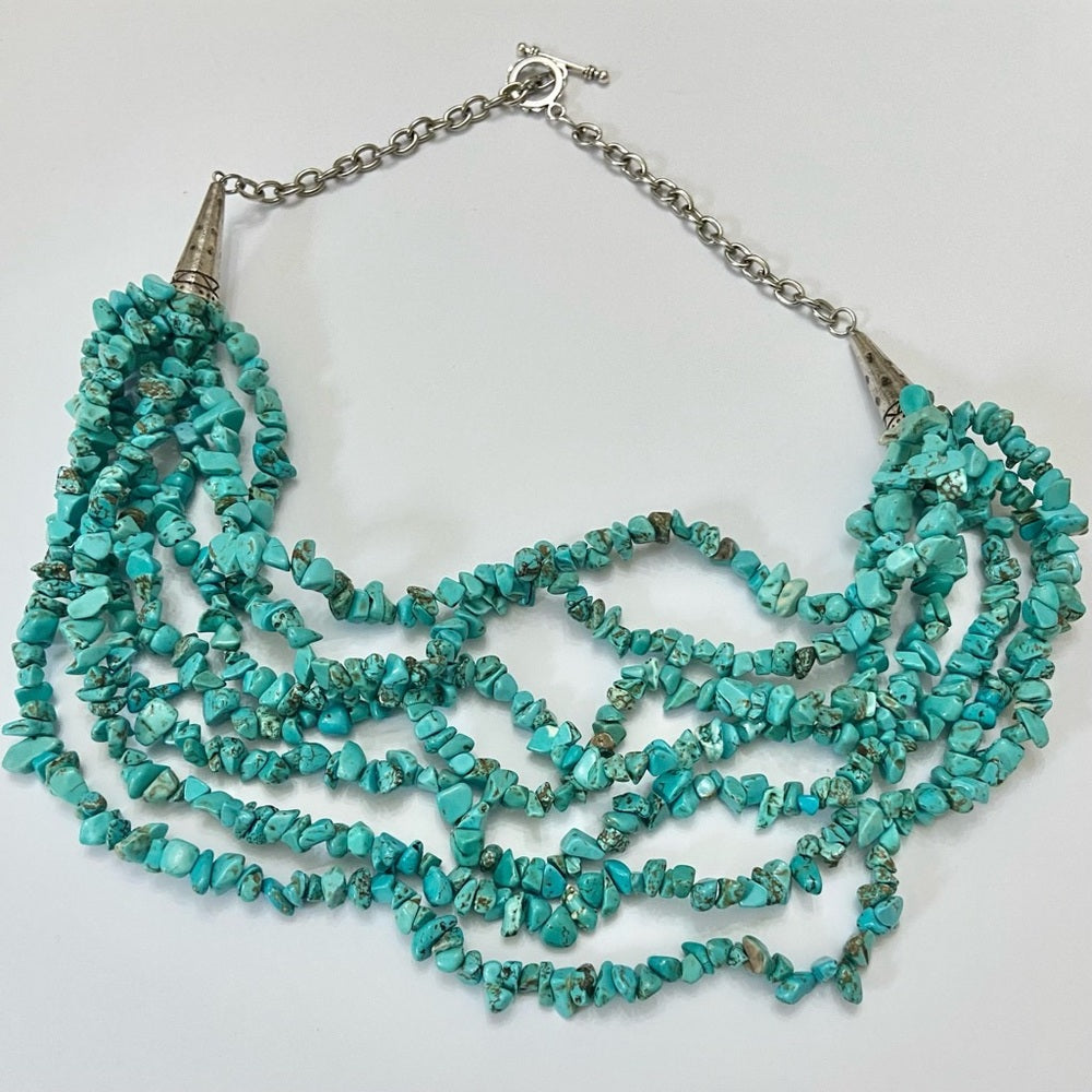Vintage, Beautiful 7 Layers Turquoise  Beaded Necklace