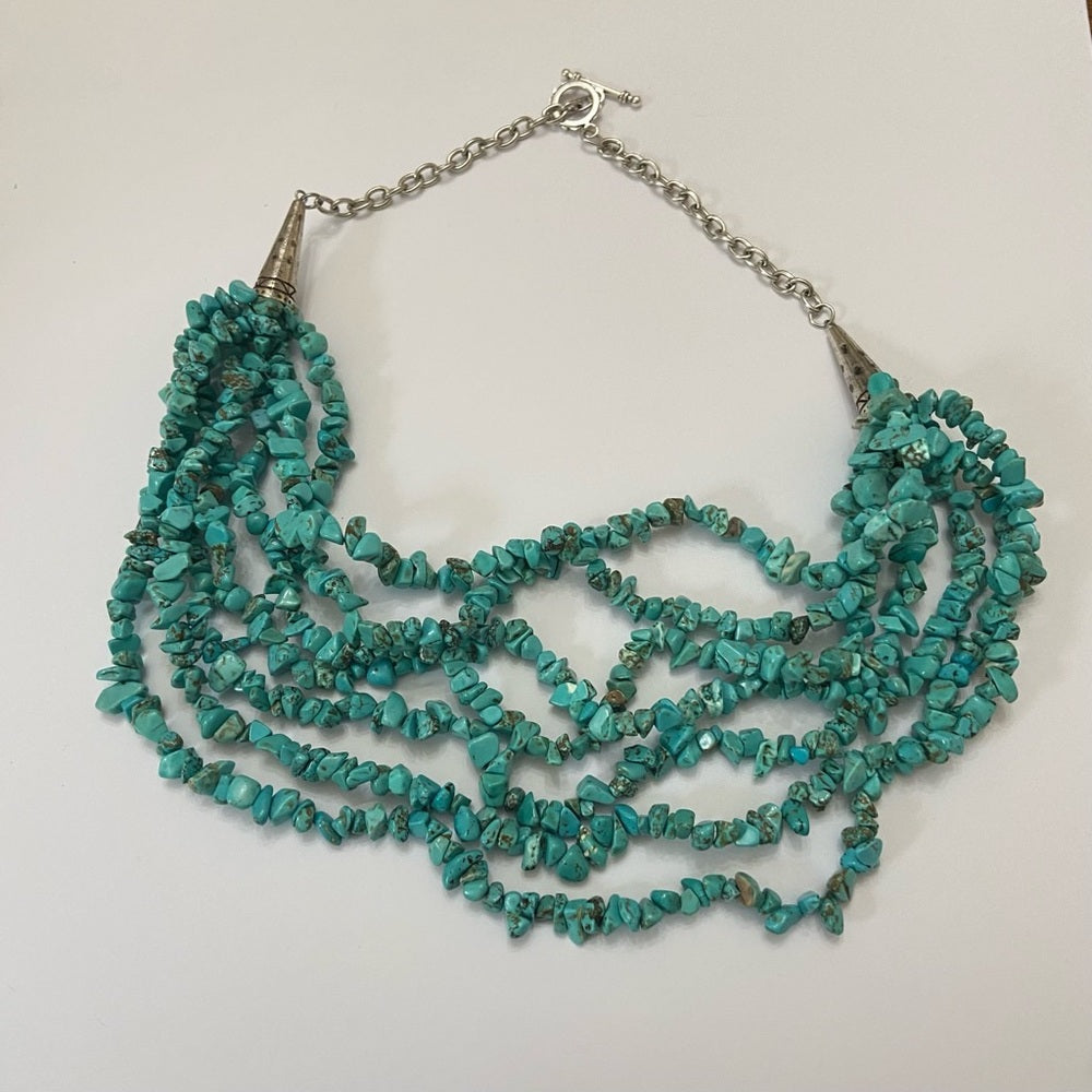 Vintage, Beautiful 7 Layers Turquoise  Beaded Necklace
