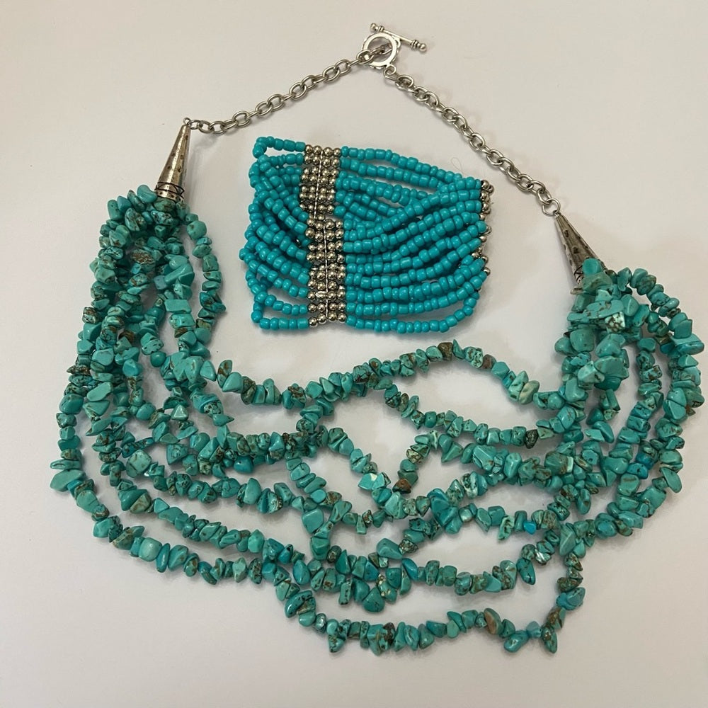 Vintage, Beautiful 7 Layers Turquoise  Beaded Necklace