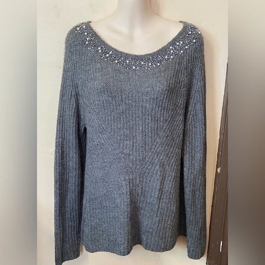 Ann Taylor, Elegant Gray Pullover Sweater with Rhinestones. (L)