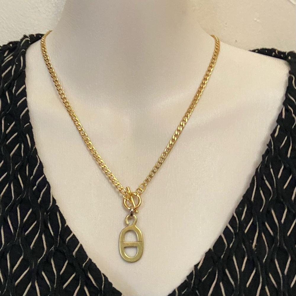 Christian Dior Gold Tone Charm with 18in Gold  Plated Chain Necklace