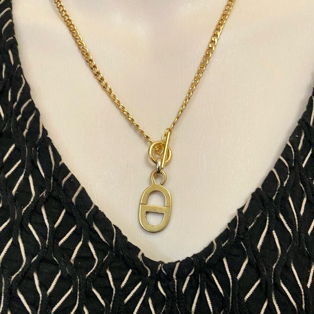 Christian Dior Gold Tone Charm with 18in Gold  Plated Chain Necklace