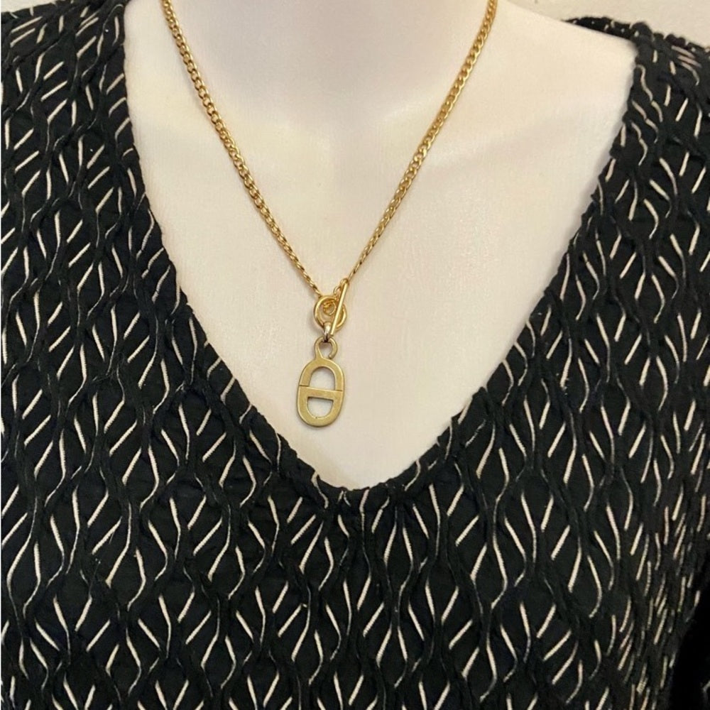 Christian Dior Gold Tone Charm with 18in Gold  Plated Chain Necklace