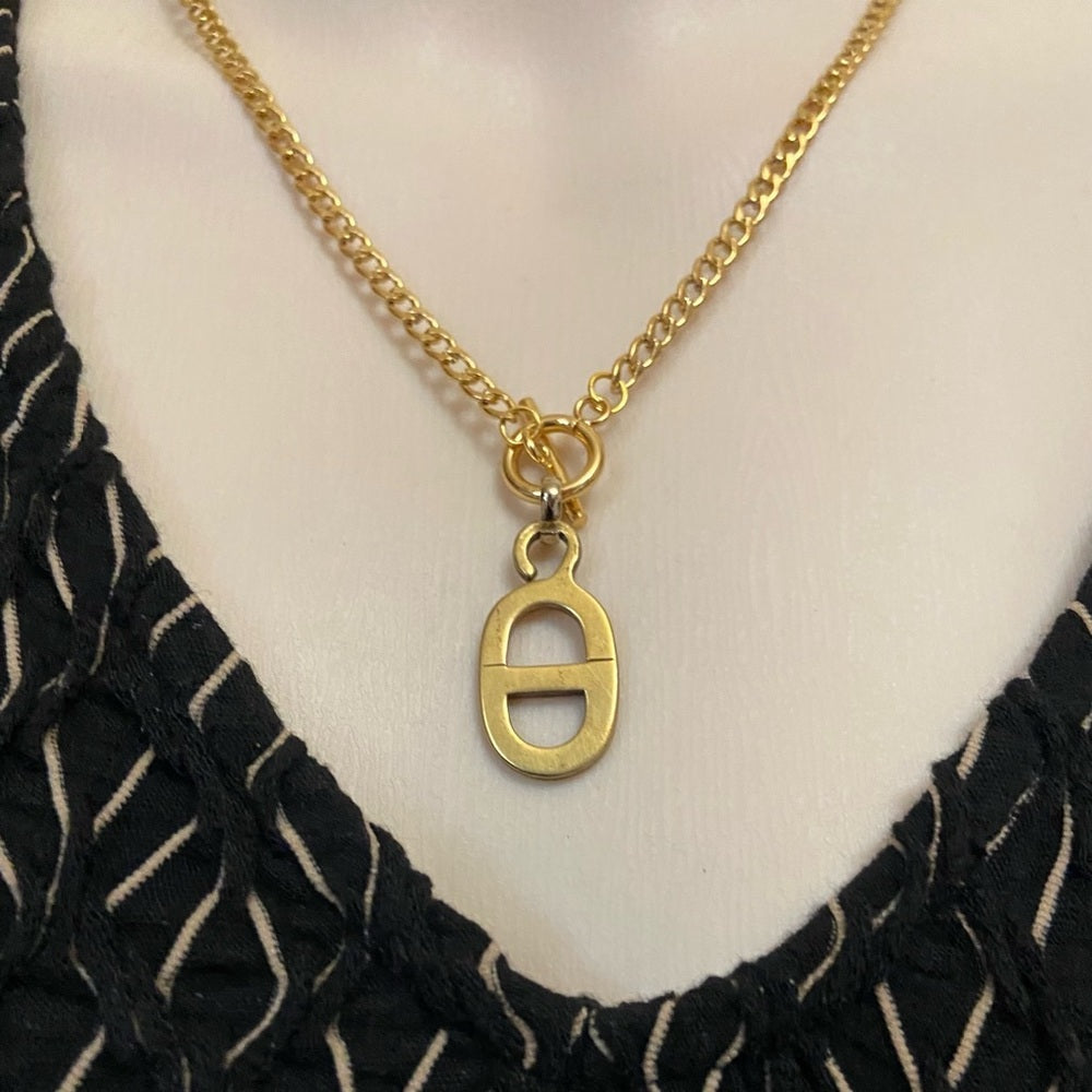 Christian Dior Gold Tone Charm with 18in Gold  Plated Chain Necklace