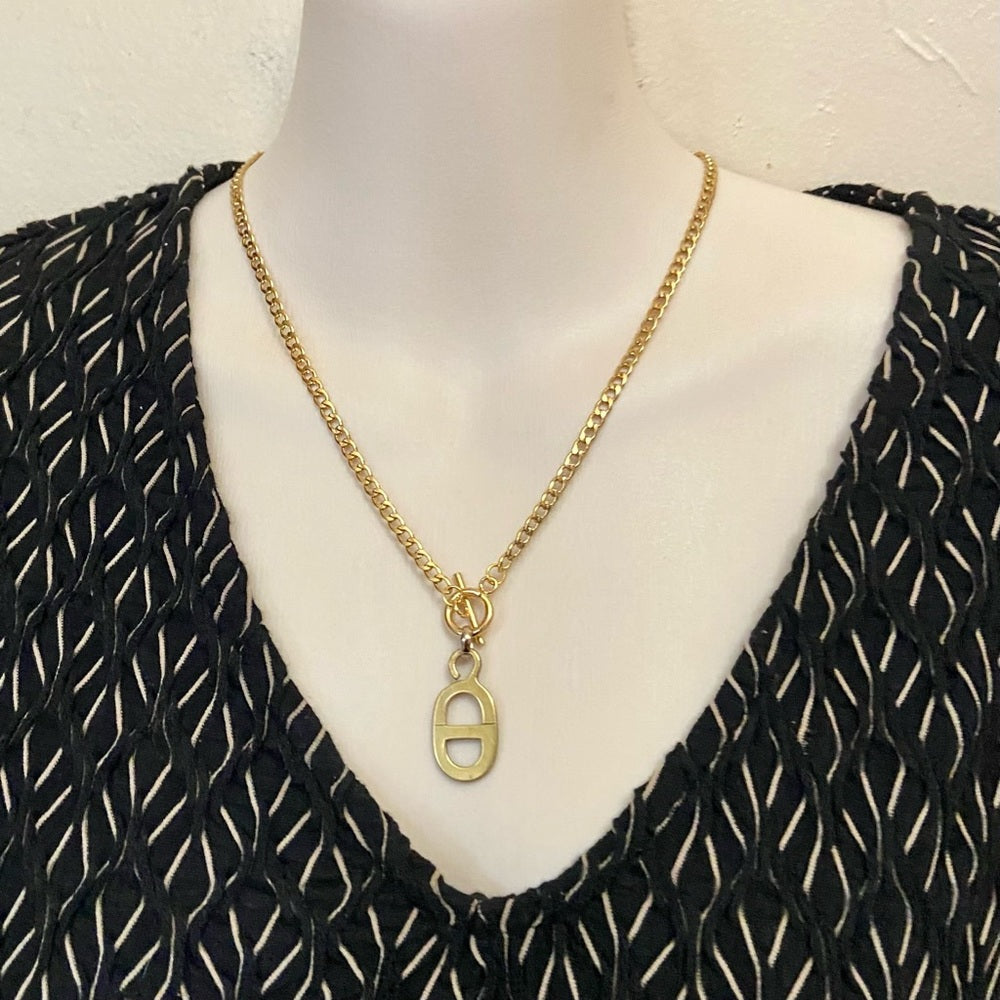 Christian Dior Gold Tone Charm with 18in Gold  Plated Chain Necklace