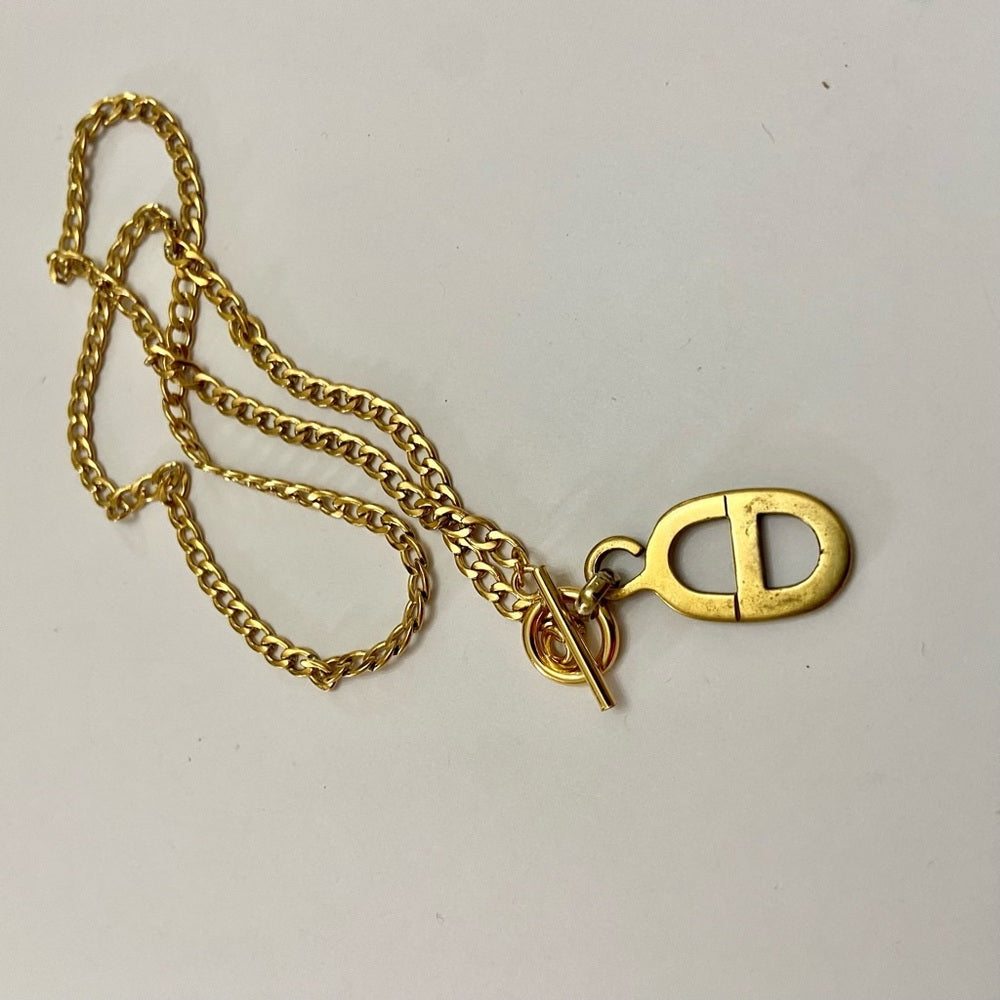 Christian Dior Gold Tone Charm with 18in Gold  Plated Chain Necklace