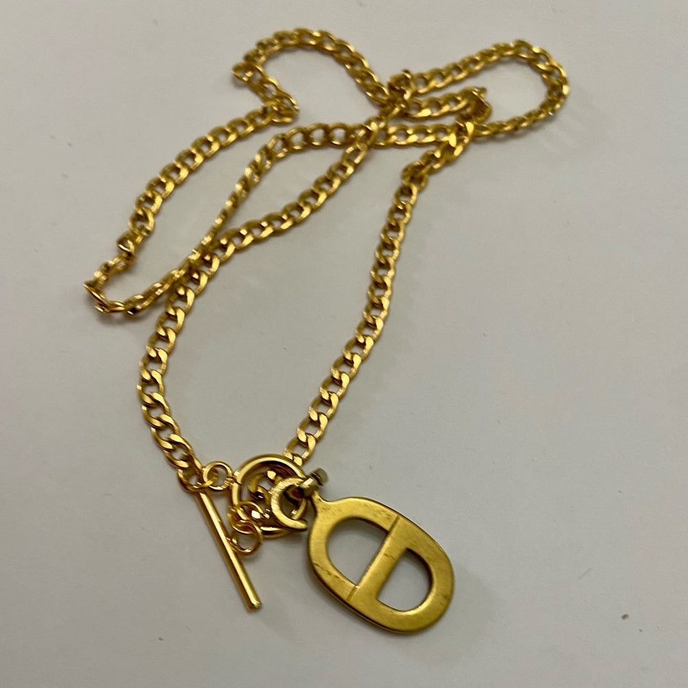 Christian Dior Gold Tone Charm with 18in Gold  Plated Chain Necklace
