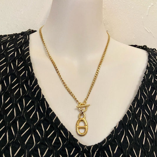 Christian Dior Gold Tone Charm with 18in Gold  Plated Chain Necklace