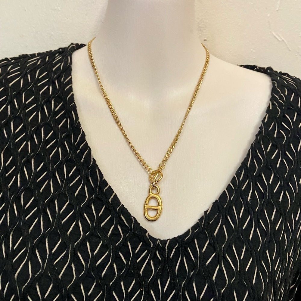 Christian Dior Gold Tone Charm with 18in Gold  Plated Chain Necklace