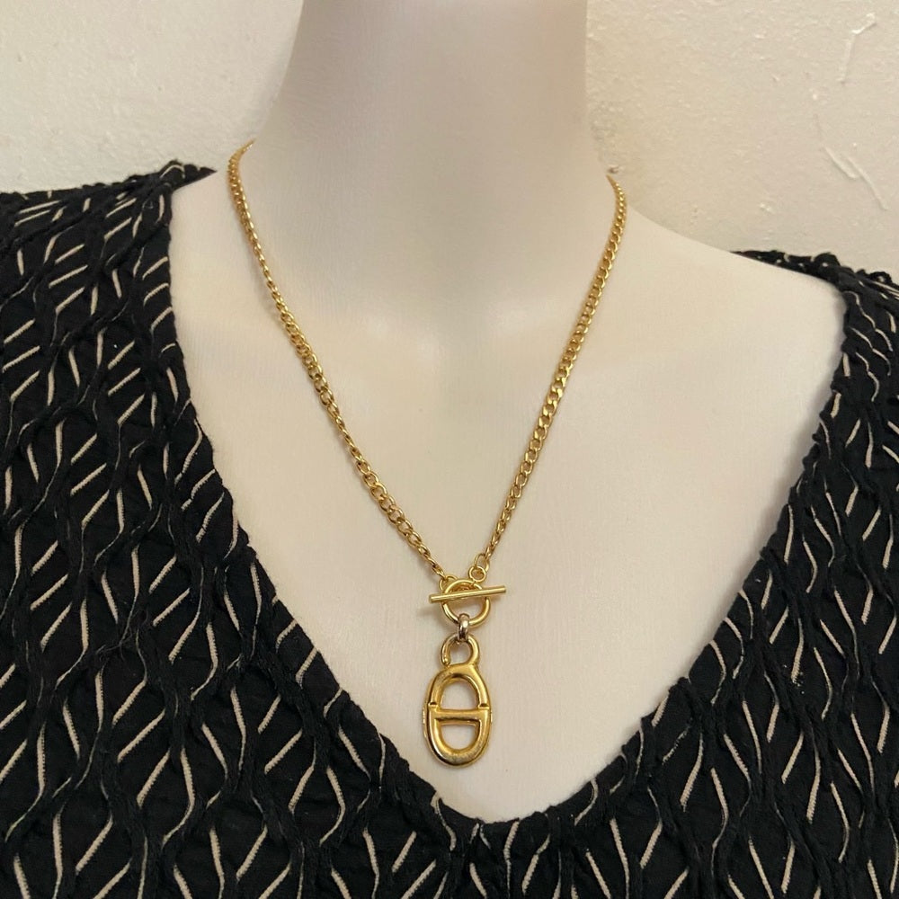 Christian Dior Gold Tone Charm with 18in Gold  Plated Chain Necklace
