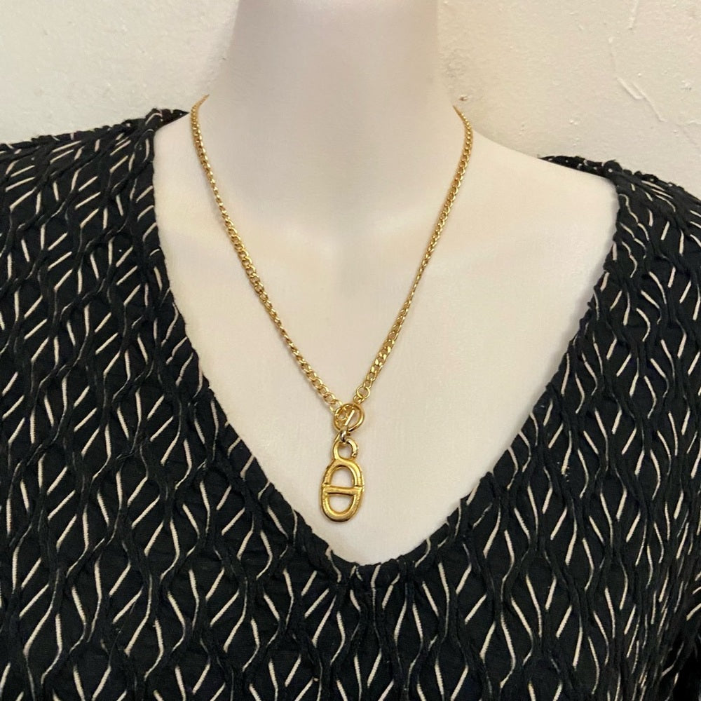 Christian Dior Gold Tone Charm with 18in Gold  Plated Chain Necklace