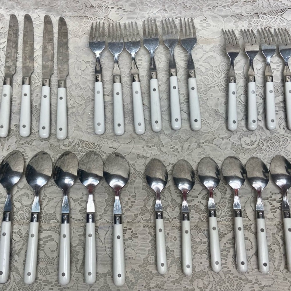 Vintage, Stainless China, 30-pc Blue Willow Flatware, Svc for 6