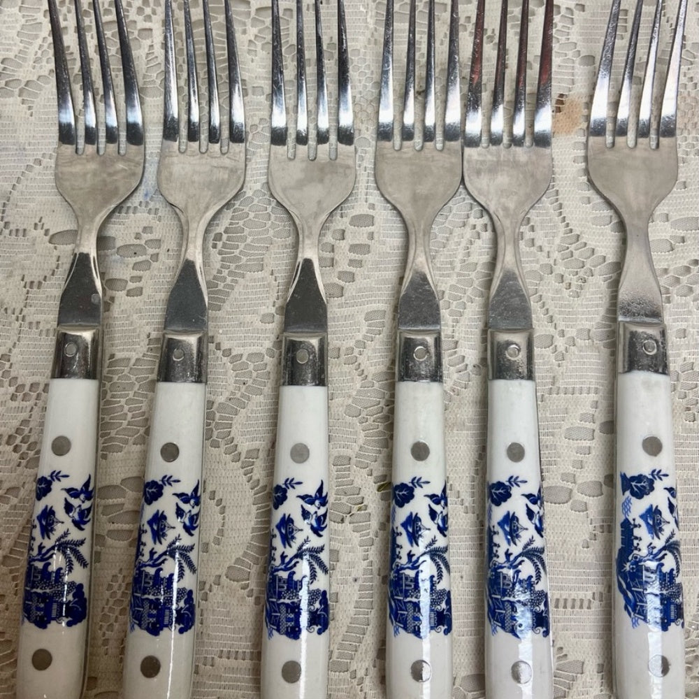 Vintage, Stainless China, 30-pc Blue Willow Flatware, Svc for 6