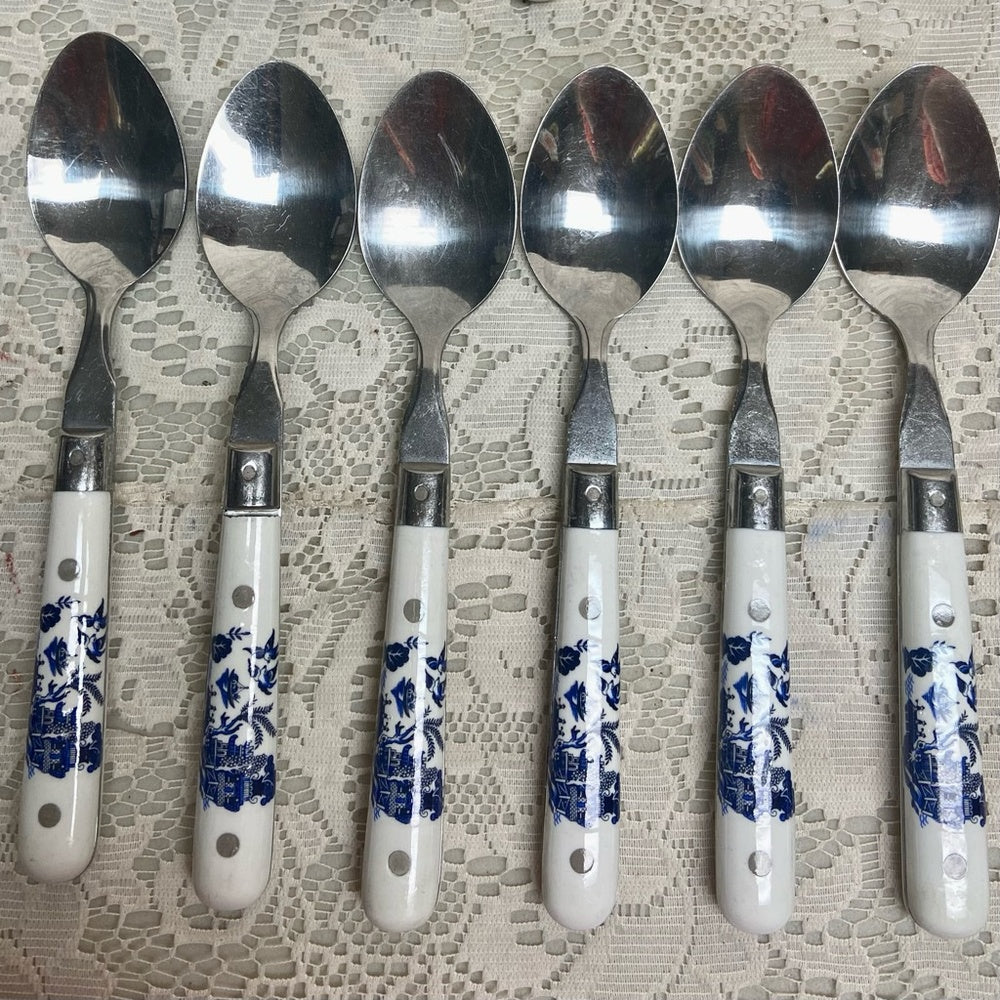 Vintage, Stainless China, 30-pc Blue Willow Flatware, Svc for 6