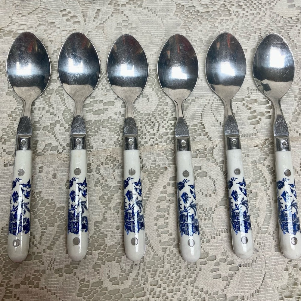 Vintage, Stainless China, 30-pc Blue Willow Flatware, Svc for 6