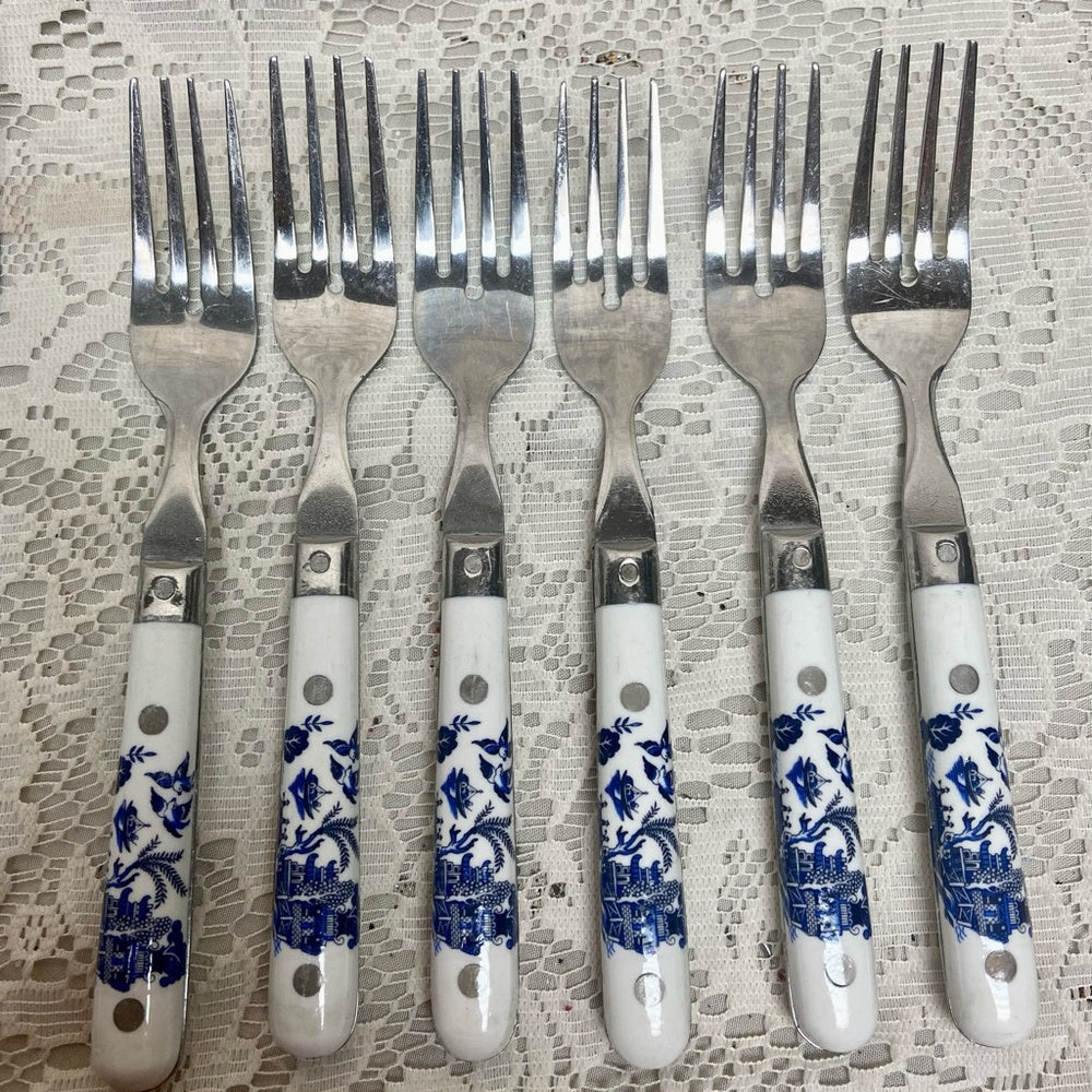 Vintage, Stainless China, 30-pc Blue Willow Flatware, Svc for 6