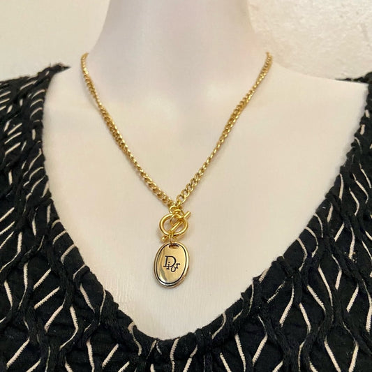 Christian Dior Gold Tone Charm with 18in Gold  Plated Chain Necklace