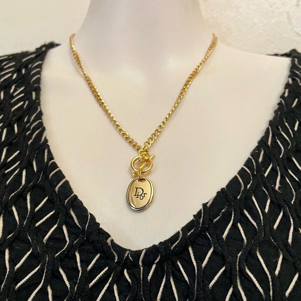 Christian Dior Gold Tone Charm with 18in Gold  Plated Chain Necklace