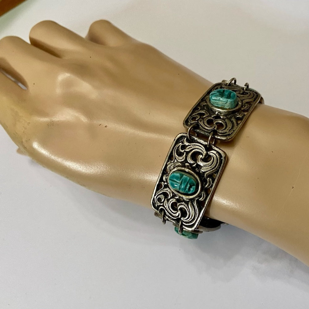 Vintage,  Silver and Turquoise Scarab Bracelet