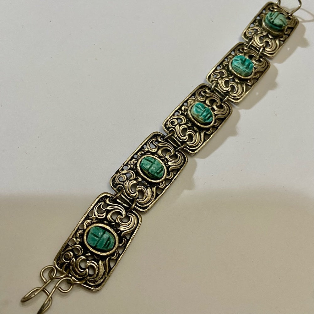 Vintage,  Silver and Turquoise Scarab Bracelet