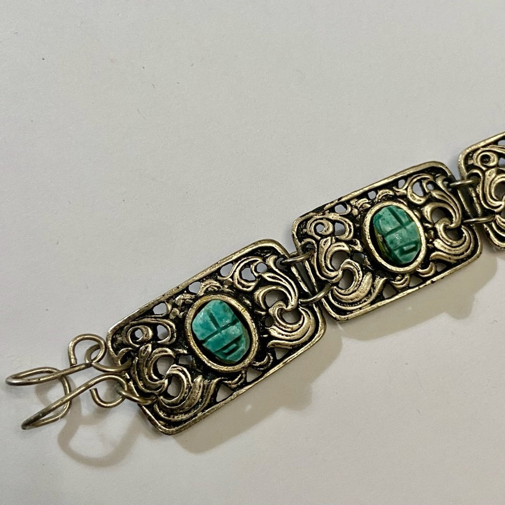 Vintage,  Silver and Turquoise Scarab Bracelet