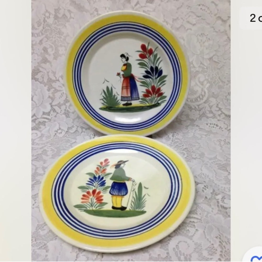 Vintage, 2-pc Henriot Quimper Dinner Plates