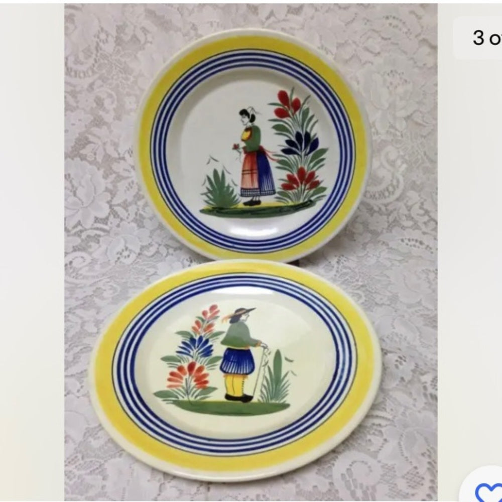 Vintage, 2-pc Henriot Quimper Dinner Plates