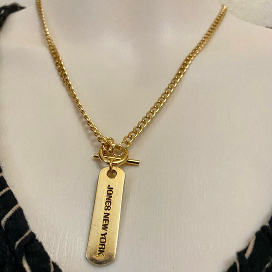 Jones of New York,  1.5in x 1/2in Tag Gold Tone Pendant Necklace