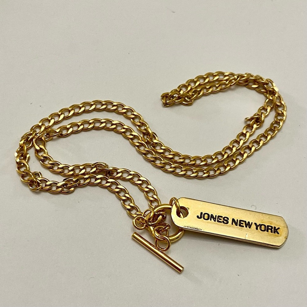 Jones of New York,  1.5in x 1/2in Tag Gold Tone Pendant Necklace